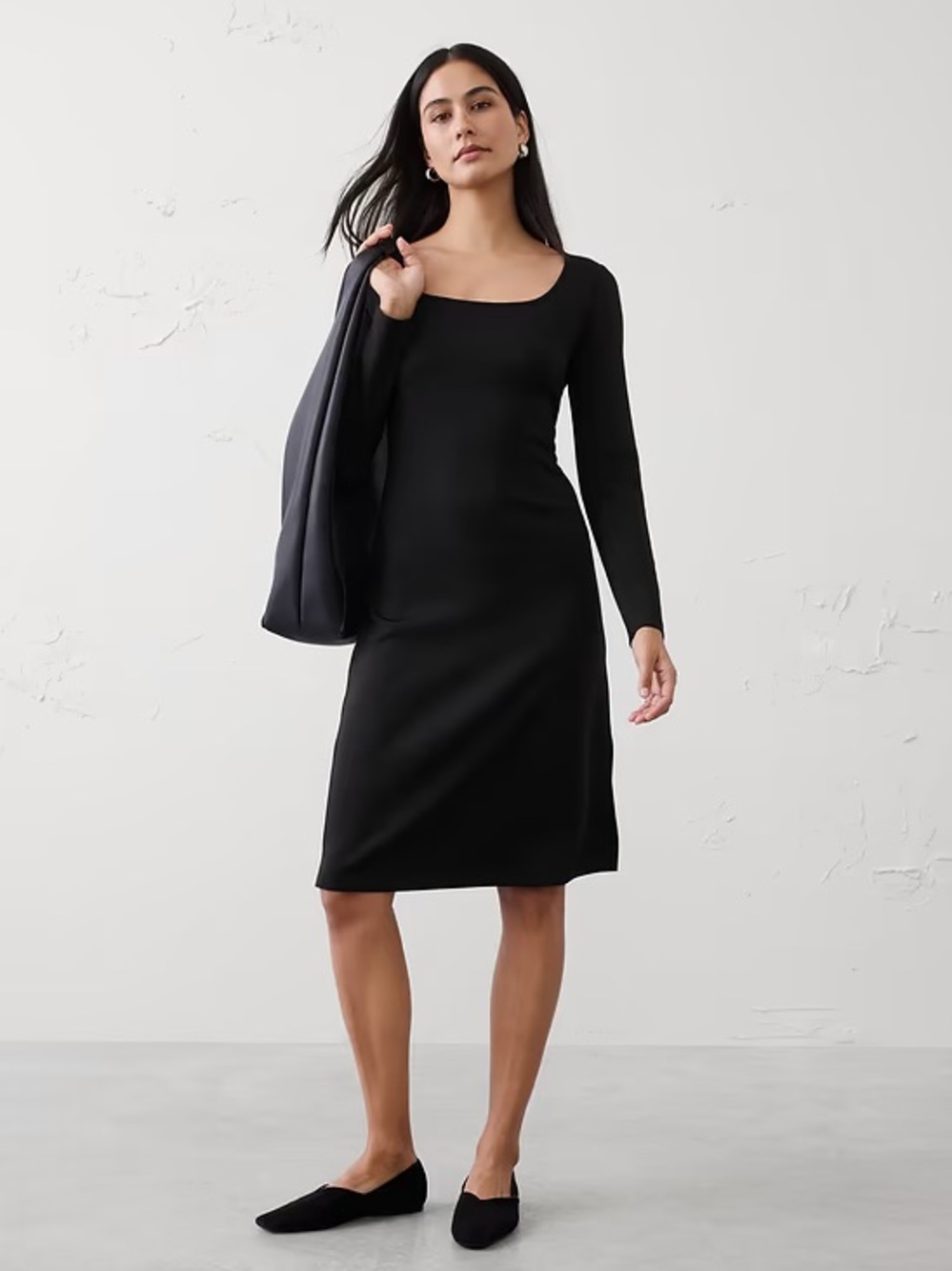 Banana Republic Soft Touch Long Sleeve Scuba Sheath Dress size Medium Black NWT!